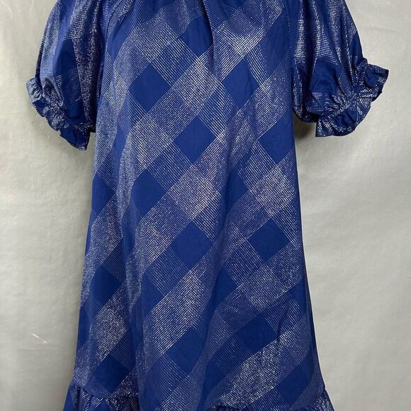 Hill House Dress Katherine Nap Navy Glitter Check Puff Sleeve Mini Shift - Picture 4 of 8